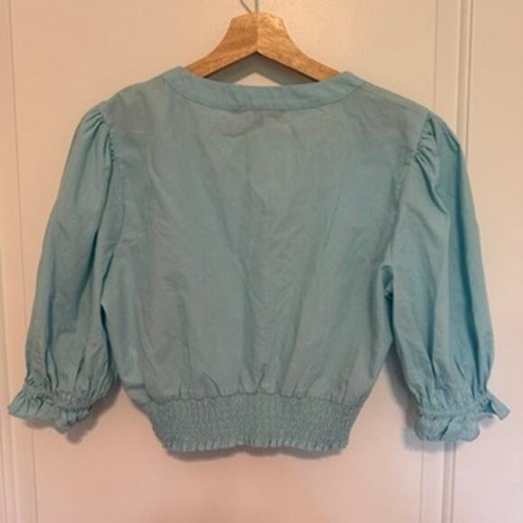 Vero Moda Blue Puff Sleeve Cropped Top Women’s Size M Summer Blouse Lightweight - Picture 7 of 7
